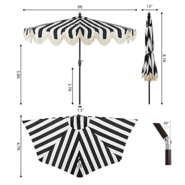 Beverly 9 ft. Designer Classic Scalloped Fringe Half Market Patio Umbrella